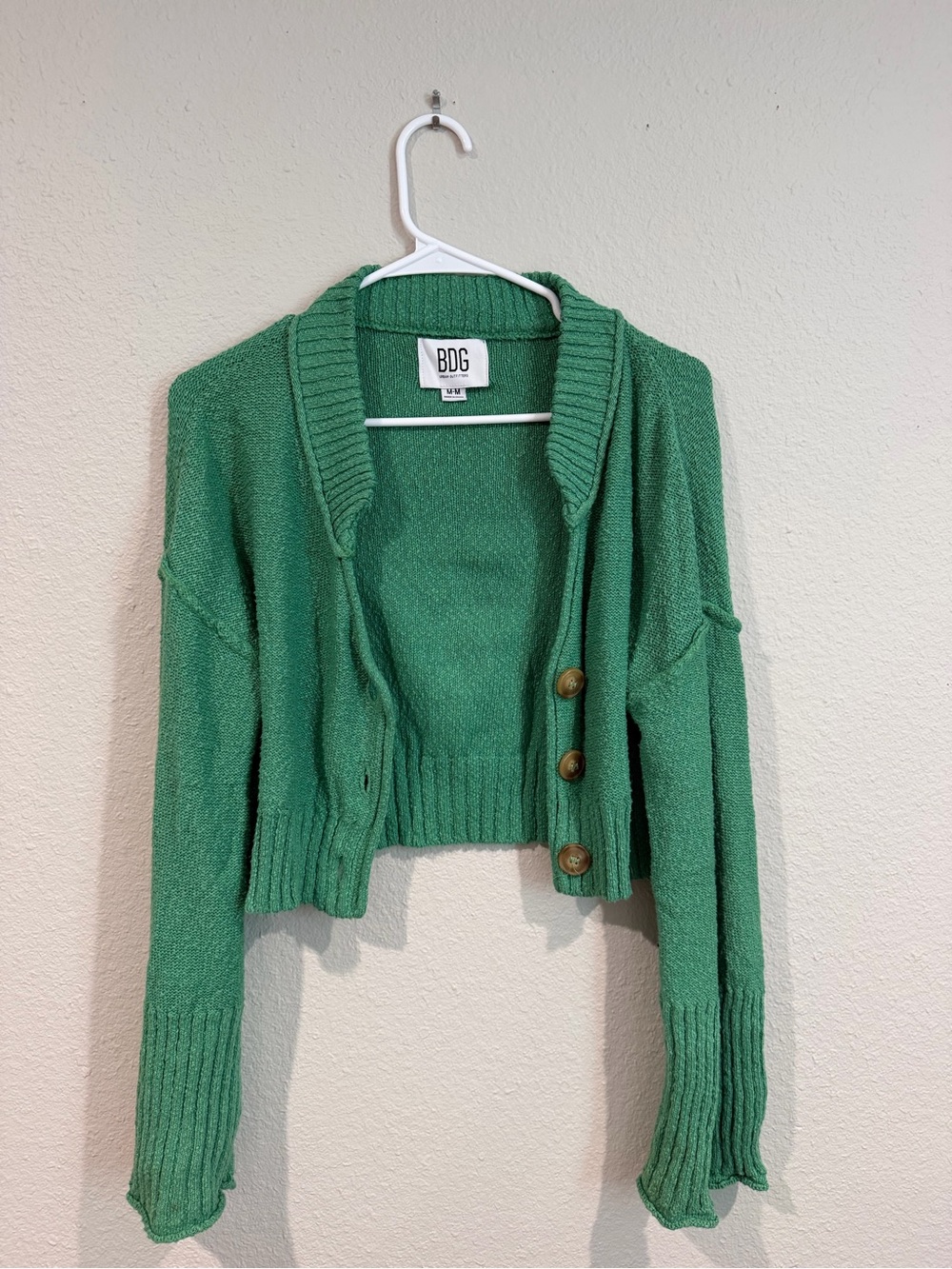 BDG Emerald Green Cropped Shawl Collar Cardigan